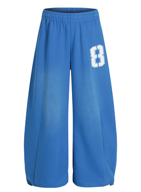 EMER新款美式复古蓝色阔腿卫裤男女宽松垂感休闲长裤弯刀运动裤