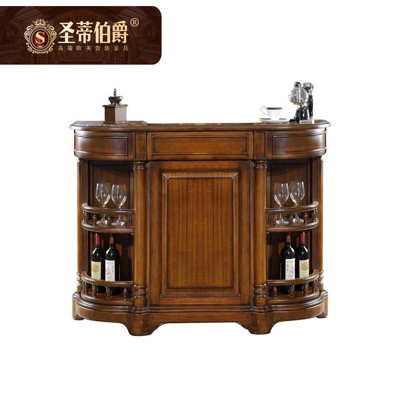美式乡村全实木酒柜欧式复古间厅柜家用隔断玄关吧台客厅吧台桌