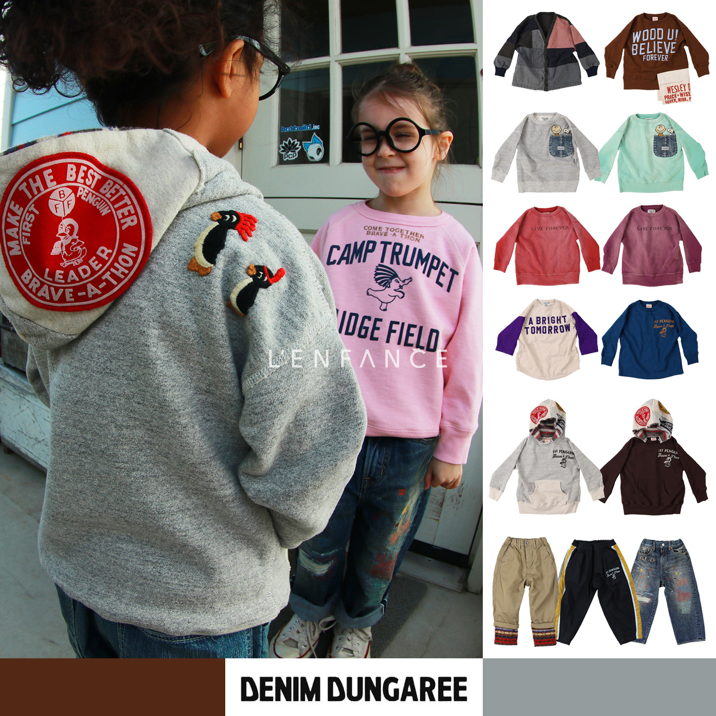 6折■LENFANCE现货Denim dungaree 25AW日本DD儿童企鹅卫衣长裤