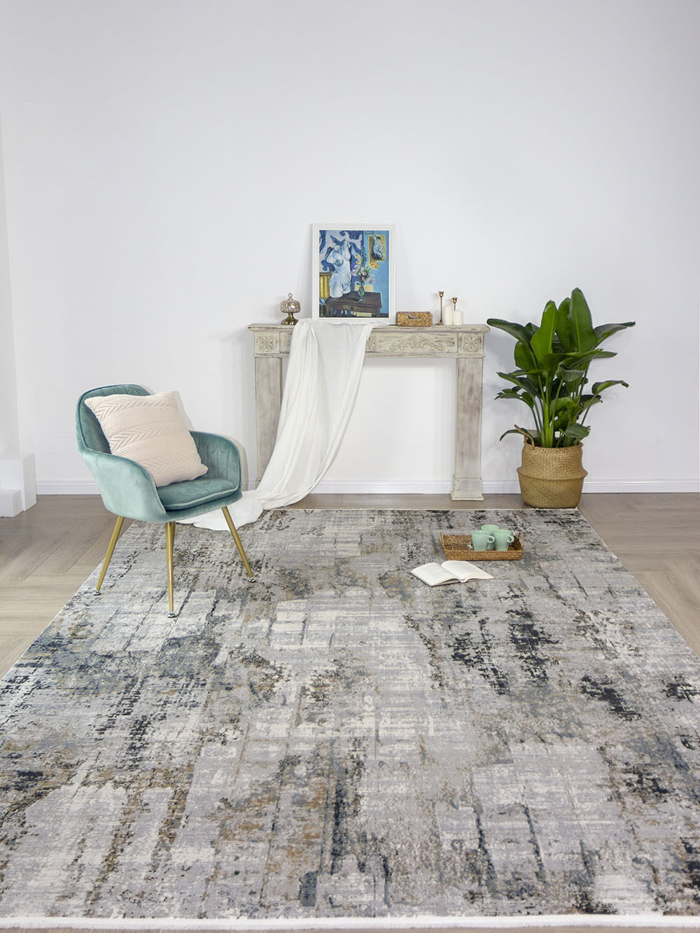 莱龙地毯土耳其深灰色地毯现代简约轻奢工业风家用客厅茶几毯