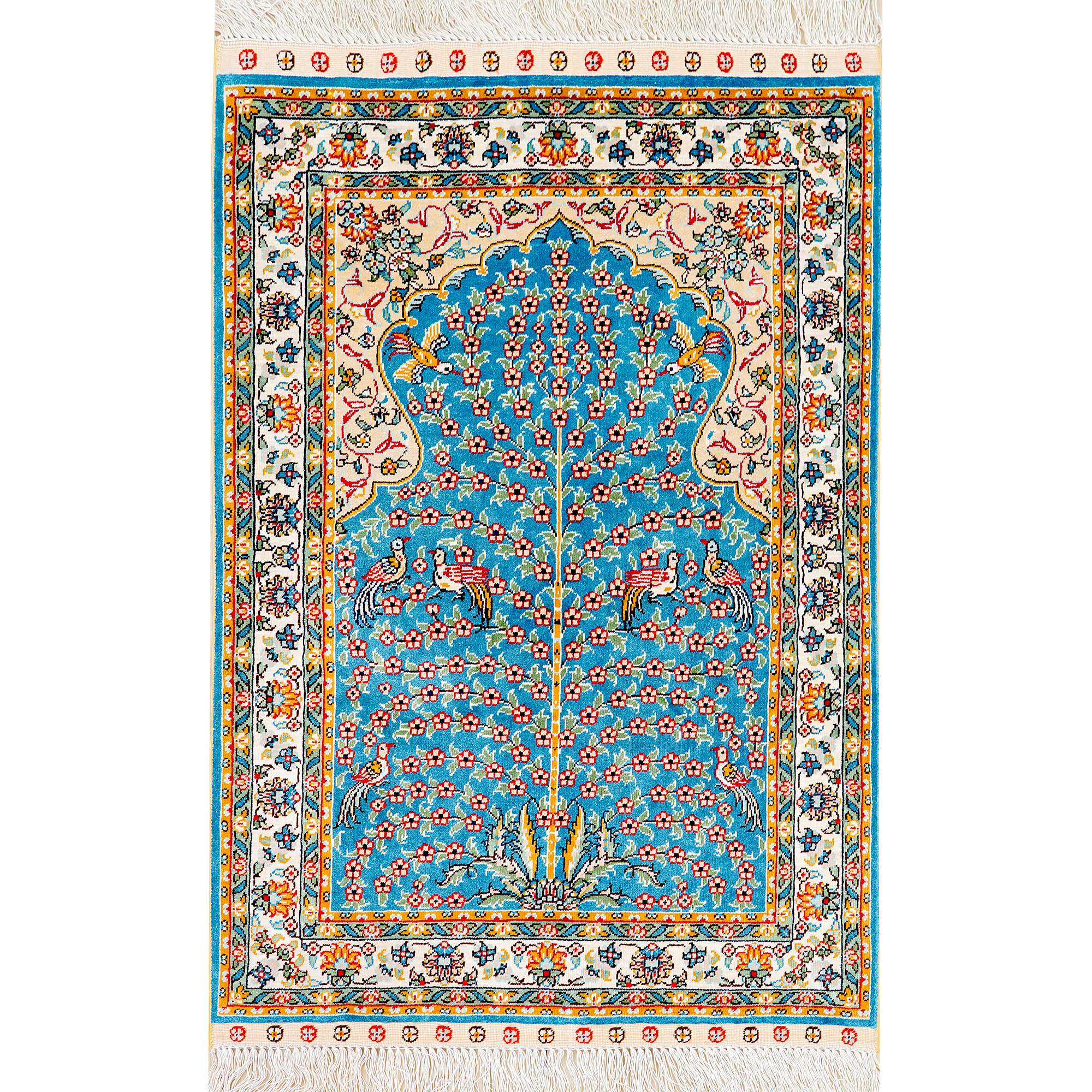 天匠手工真丝地毯蓝色波斯地毯打结编织欧美式挂毯60x90cm