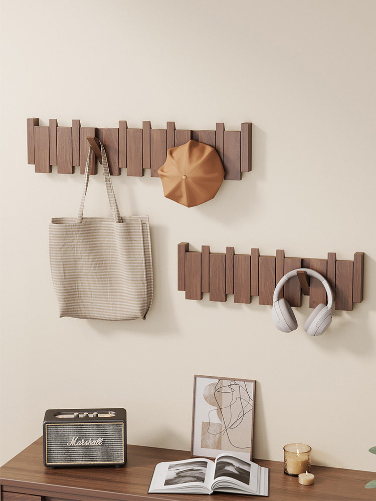 钢琴键衣架入口门后入口墙客厅无冲孔衣架黑胡桃实木挂钩