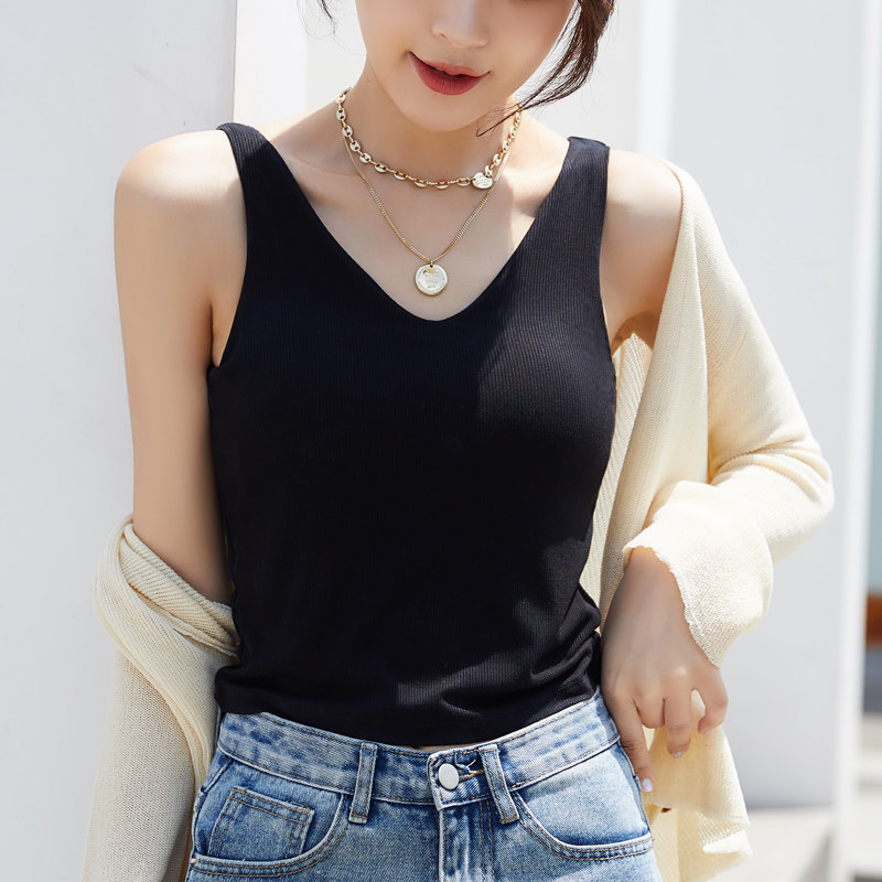 带胸垫v领美背夏季薄款小背心吊带女短款ins潮设计感小众外穿上衣