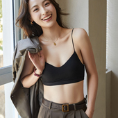 细带无钢圈运动小胸聚拢美背文胸一体背心吊带黑色法式 抹胸内衣女