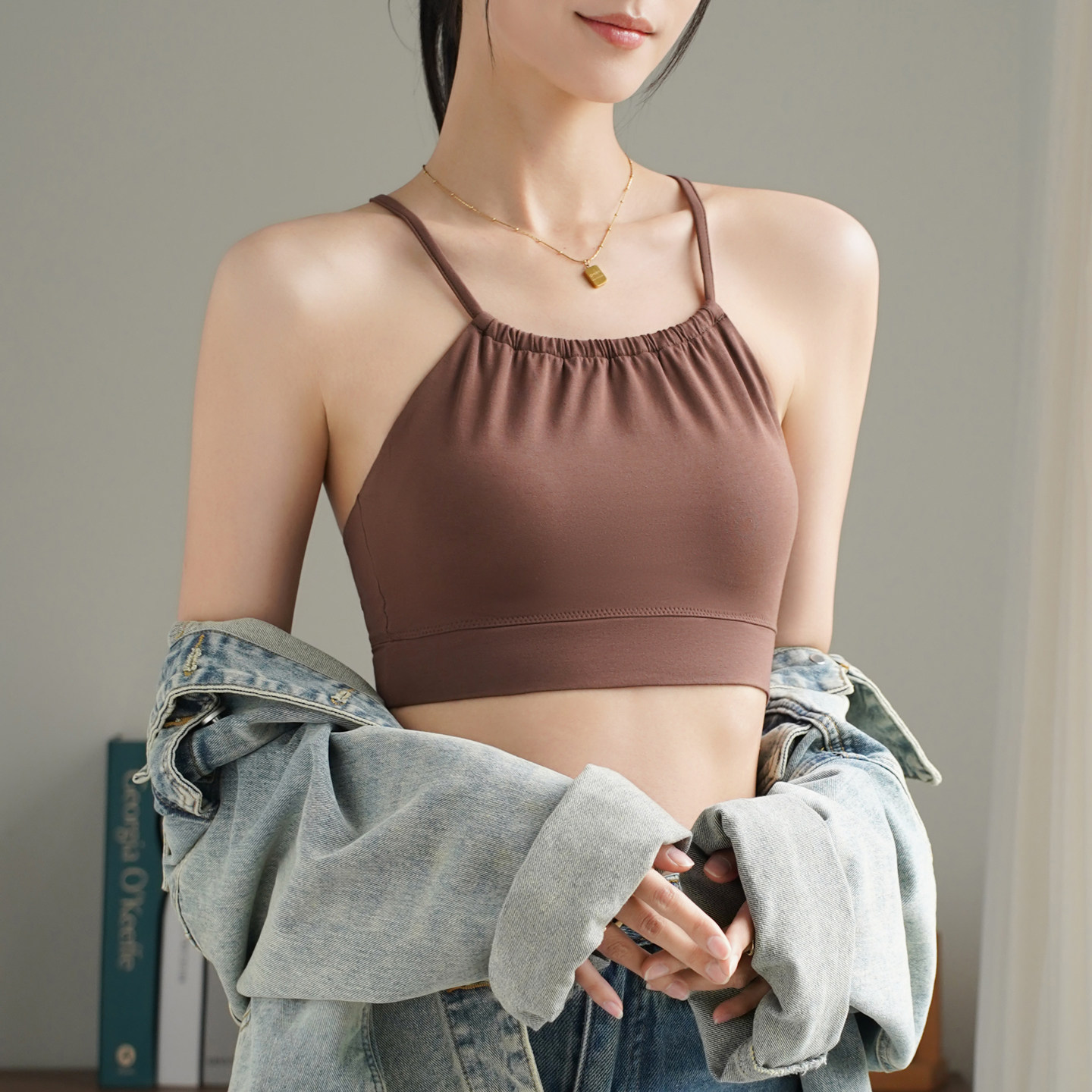防走光美背运动瑜伽内衣女文胸一体2026新款网红爆款吊带背心抹胸