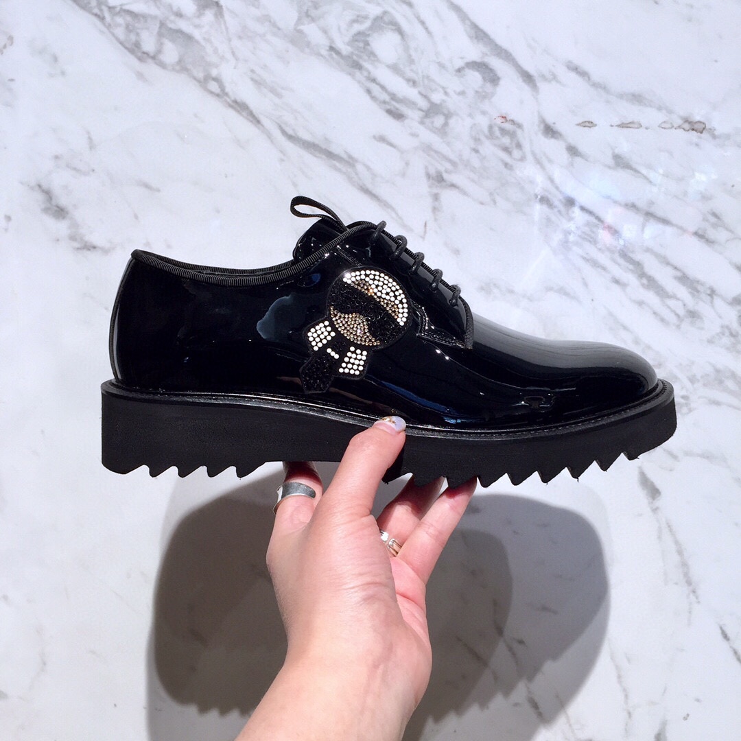 fdlfy老佛爷 男鞋 专柜 厚底休闲皮鞋亮面烫钻休闲鞋