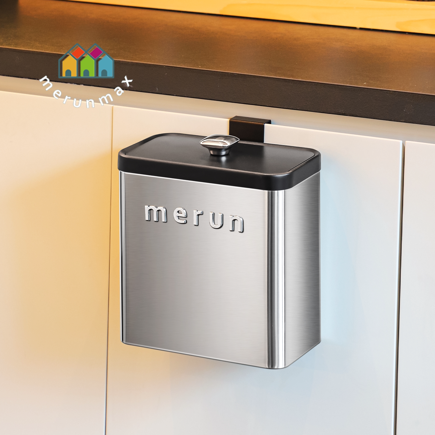 英国merun厨房壁挂垃圾桶家用免弯腰不锈钢磁吸带盖轻奢橱柜悬挂