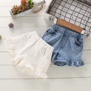 Cô gái denim quần short mới mặc bên ngoài quần nóng hoang dã quần trẻ em căng quần nữ bé mùa hè quần mỏng - Quần jean