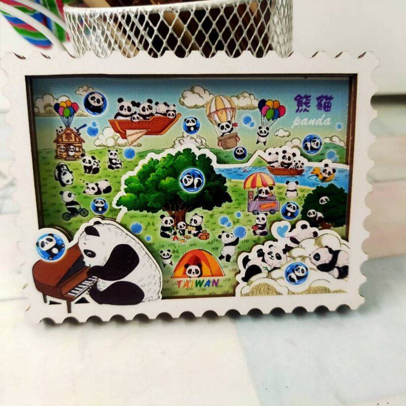台湾文创熊猫猫熊手绘插画冰箱贴吸铁强力磁铁夜光冰箱贴