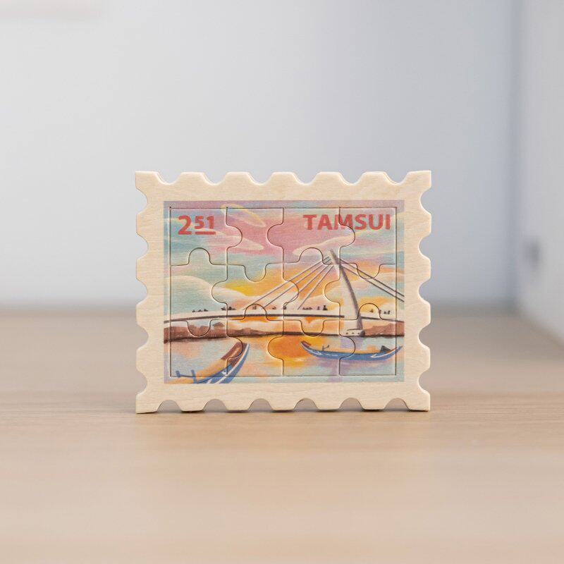 台湾文创拼风景磁铁淡水夕阳台湾纪念品/邮票磁铁/12片拼图冰箱贴