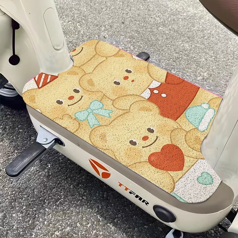 可爱卡通黄油小熊电动车丝圈脚垫蹭土刮泥耐磨电动车通用脚踏垫