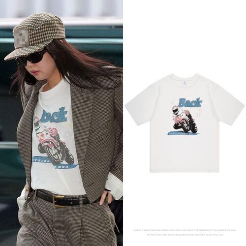 BP粉墨金珍妮JENNIE街拍穿搭衣服同款短袖T恤宽松夏季纯棉打底衫