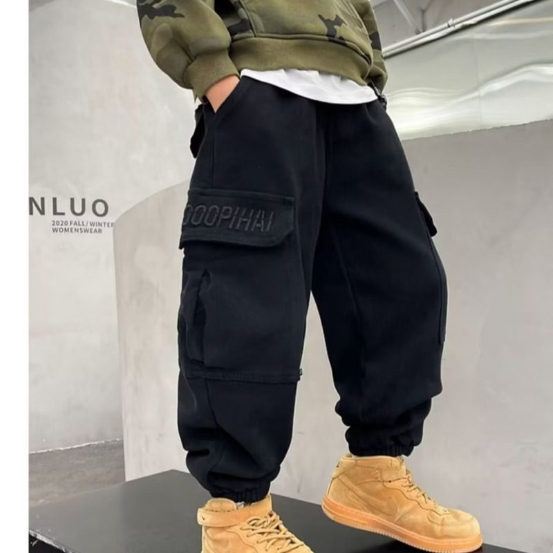 2024秋冬加绒男童工装休闲裤潮牌束脚宽松哈伦裤新款潮流小脚裤,童装/婴儿装/亲子装,裤子,淘宝优惠券,粉丝福利购,淘宝优惠卷