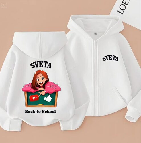 儿童SVETA 黑板印花女童卡通连帽外套中大童春秋洋气拉链开衫卫衣