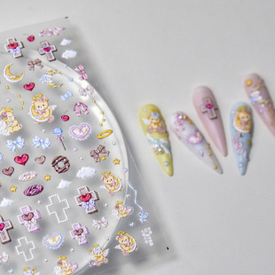 tomoni爆款 日系可爱浮雕美甲贴纸云端天使少女风