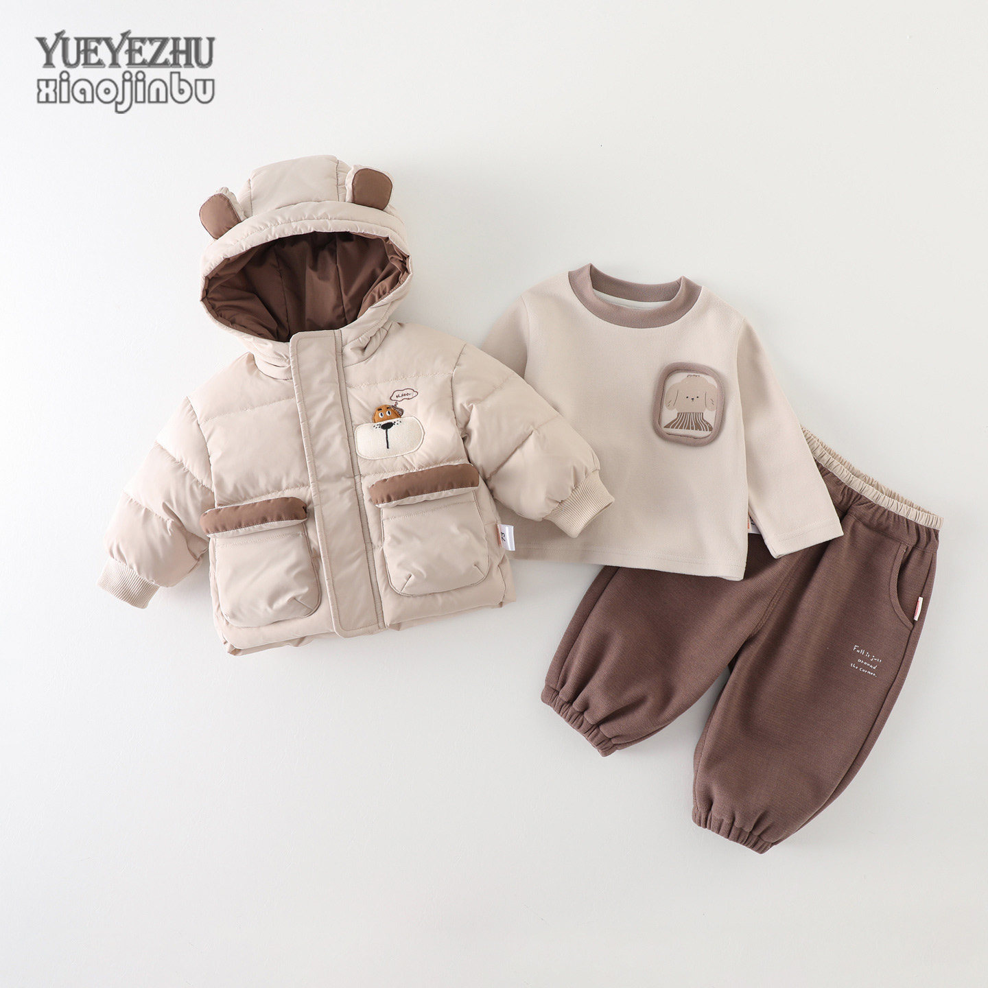 儿童休闲棉服外套冬季套装男宝宝加厚保暖三件套冬装婴幼儿童装潮
