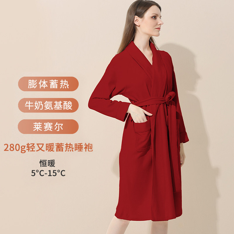 TENCEL DOUBLE-SIDED VELVET DRESSING GOWN WOMENS LONG FIVE-STAR HOTEL ABSORBENT BATHROBE RED WEDDING MORNING ROBE HOME CLOTHES PAJAMAS