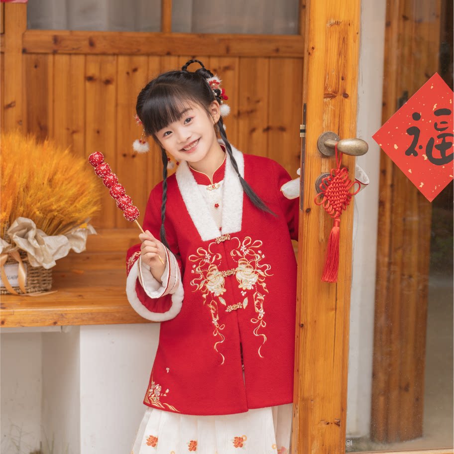 【西子问】汉服女童冬中国风拜年服儿童唐装周岁礼服裙子套装岁锦