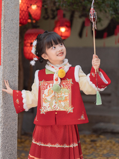 儿童马面裙女宝宝周岁礼服拜年服套装 西子问汉服女童唐装 宫影