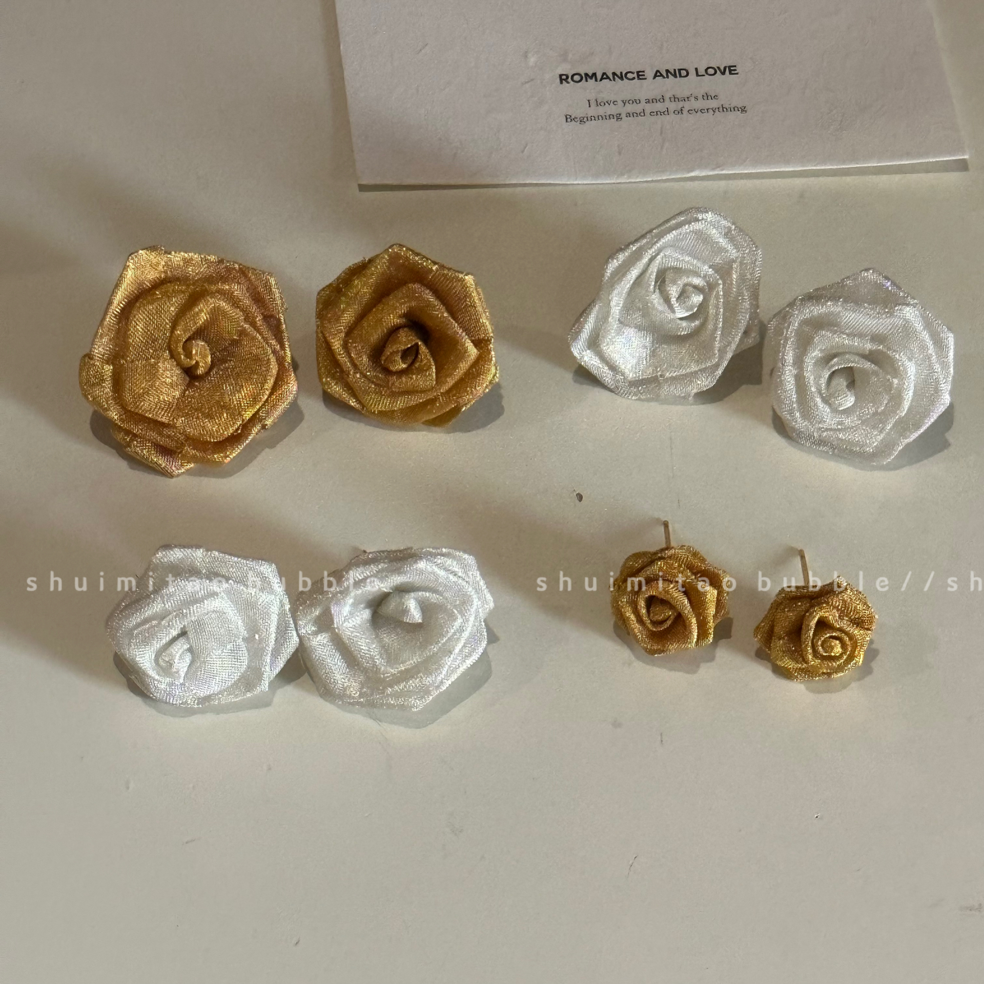 网纱立体玫瑰花耳钉温柔法式耳坠轻奢高级感小众气质耳饰女百搭