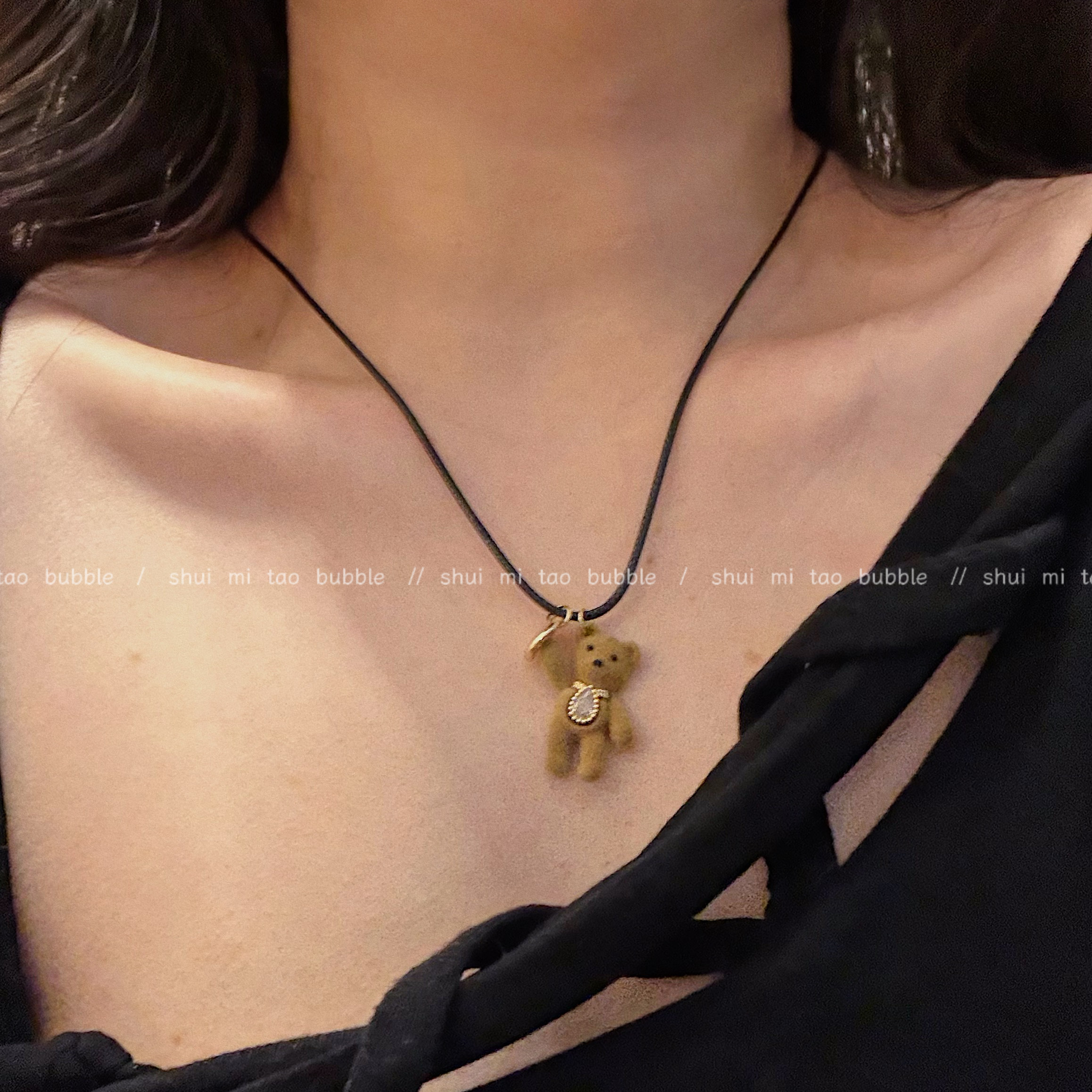 小熊不烦恼！可爱植绒小熊项链女款秋冬长款卫衣毛衣链2026新款