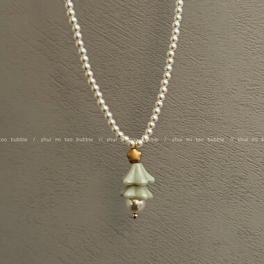 法式复古施家珍珠圣诞树项链女高颜值甜美毛衣链圣诞礼物