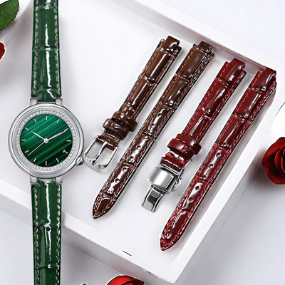 小绿表常规真皮表带亮光凸口