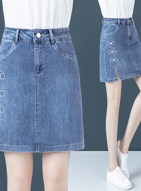 高腰牛仔裙女夏季短裙2025新款显瘦开叉A字裙子包臀半身裙夏天薄