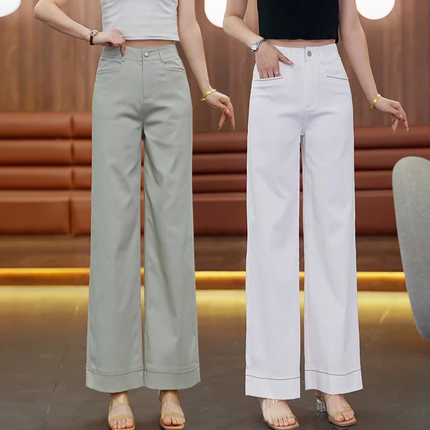 窄版阔腿天丝牛仔裤女2025夏季新款薄款高腰小个子显瘦九分直筒裤