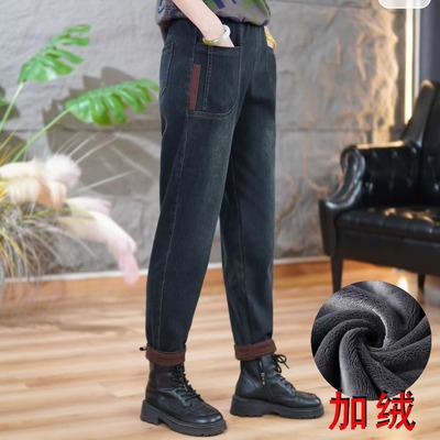 加绒加厚牛仔裤女秋冬季