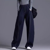 深蓝春秋弯刀阔腿牛仔裤 高腰显瘦设计感丹宁拖地裤 女2025新款 春季