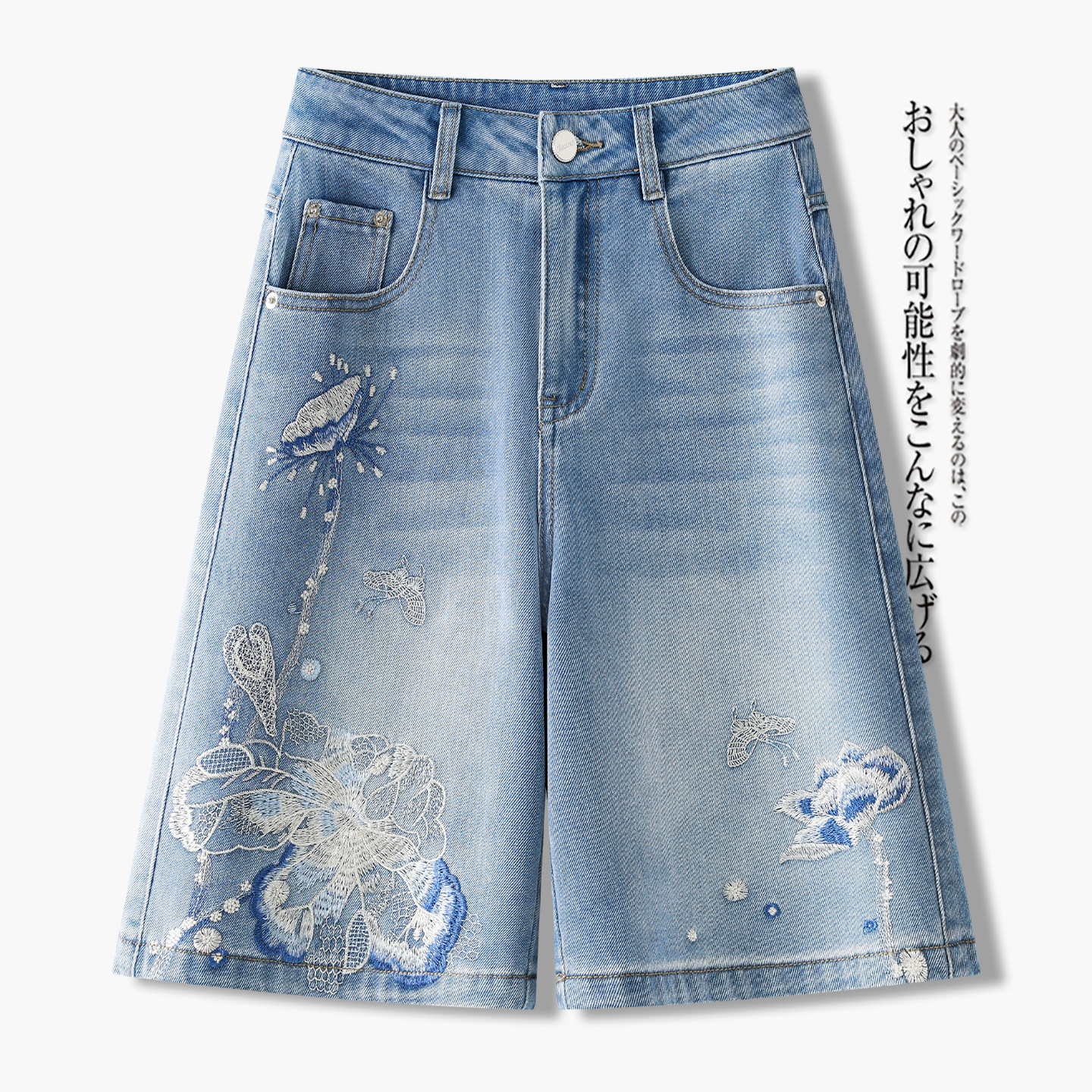刺绣花朵牛仔短裤女夏季图片