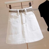 ins显瘦防走光A字包臀短裙 韩版 白色高腰牛仔半身裙女夏季 流行风格