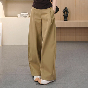 梨形身材遮胯显瘦宽松阔腿裤 卡其色弯刀休闲裤 大码 新款 女2025秋季