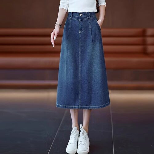 复古a字牛仔半身裙女夏季2025新款高腰宽松遮肉胖mm中长款大摆裙