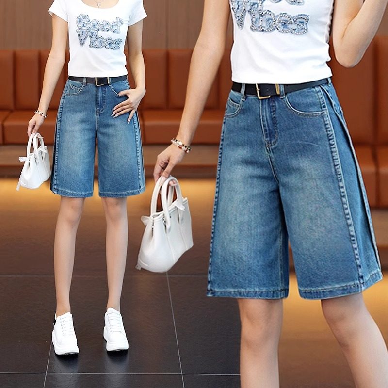 五分牛仔裤女夏薄款2025新款高腰天丝牛仔短裤小个子阔腿宽松中裤,女装/女士精品,牛仔裤,淘宝优惠券,粉丝福利购,淘宝优惠卷