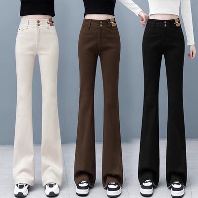 微喇牛仔裤女高腰显瘦2025年春秋季新款直筒宽松窄版马蹄喇叭裤子