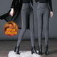 女秋冬高腰中年妈妈裤 子大码 女裤 烟灰色牛仔裤 弹力加绒铅笔小脚裤