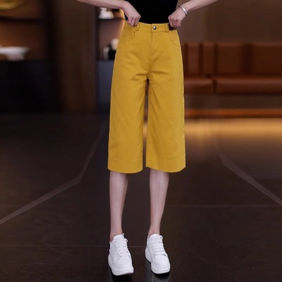 软牛仔直筒中裤子女夏季薄款2025新款高腰宽松百搭休闲阔腿七分裤