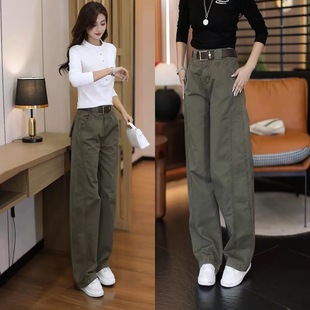 复古休闲工装 宽松显瘦阔腿直筒弯刀裤 牛仔裤 新款 女2025秋季 美式