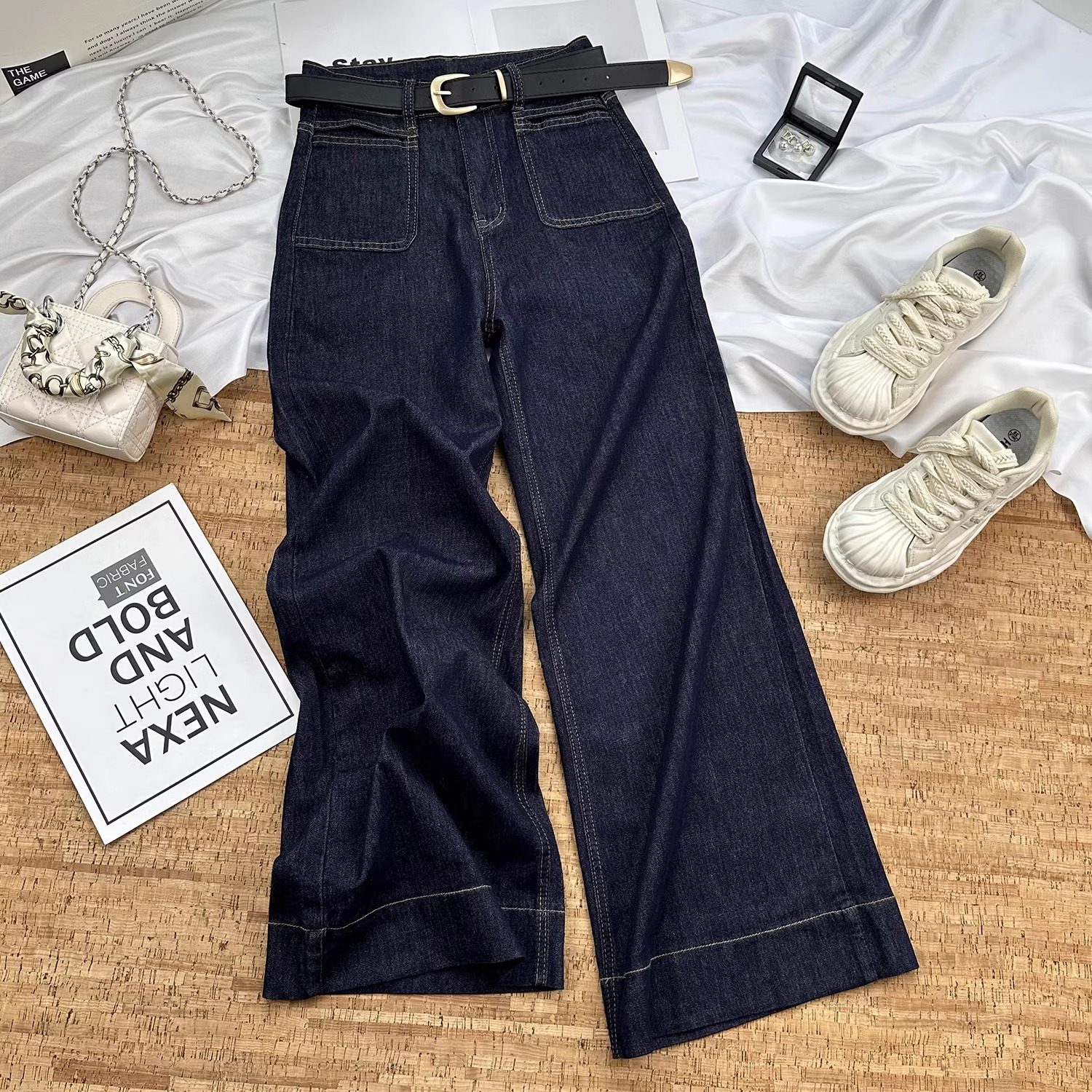 丹宁蓝阔腿牛仔裤女春季2025年新款高腰显瘦宽松垂感直筒拖地裤子,女装/女士精品,牛仔裤,淘宝优惠券,粉丝福利购,淘宝优惠卷
