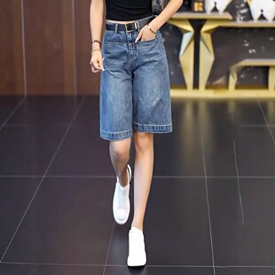 高腰显瘦百搭小个子直筒中裤 薄款 女夏季 洋气百搭减龄五分牛仔短裤