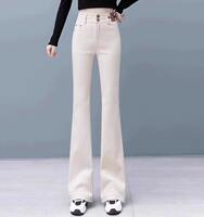 Retro slightly flared jeans for women, 2025 new style, slimming and form-fitting hoof-shaped pants, petite high-waisted flared pants thumbnail 8