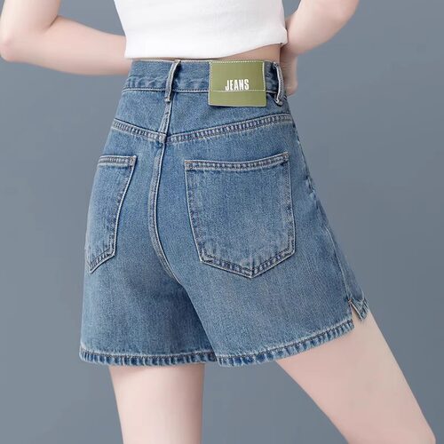 高腰牛仔短裤女外穿夏季新款宽松显瘦蓝色小个子阔腿a字热裤薄款
