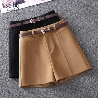 高腰毛呢短裤女外穿2025春秋新款a字百搭时尚阔腿裤潮流显瘦靴裤