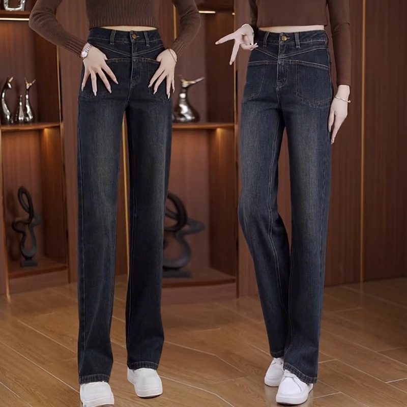 窄版阔腿裤复古牛仔裤女2025春秋新款流行高腰显瘦时尚休闲直筒裤,女装/女士精品,牛仔裤,淘宝优惠券,粉丝福利购,淘宝优惠卷
