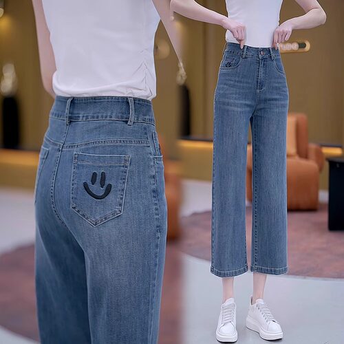 八分阔腿牛仔裤女薄款2026年夏季新款高腰显瘦小个子休闲直筒裤子