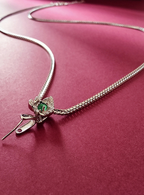 高端925纯银万能项链女翡翠佛公玉石链子轻奢玉佩毛衣链吊坠配链