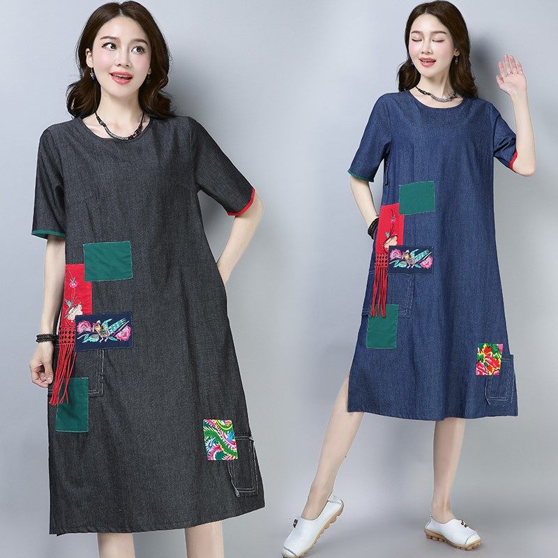 Retro Ethnic style cowboy Mosaic Hit color Embroidery Dress Easy Large cowboy leisure time Pyjamasin the Play mode/Anime/Periphery/cos/Board games ,  Cosplay Apparel/Props/Service ,  Cosplay Women  category - from Buy2taobao.com to provide professional Taobao agent buy service