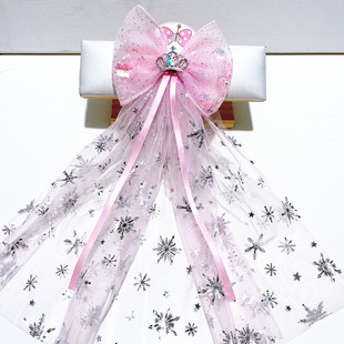 艾莎公主儿童发夹蝴蝶结辫子冰雪奇缘大蝴蝶结发箍皇冠超仙飘带新